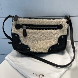Coach crossbody black leather and shearling!